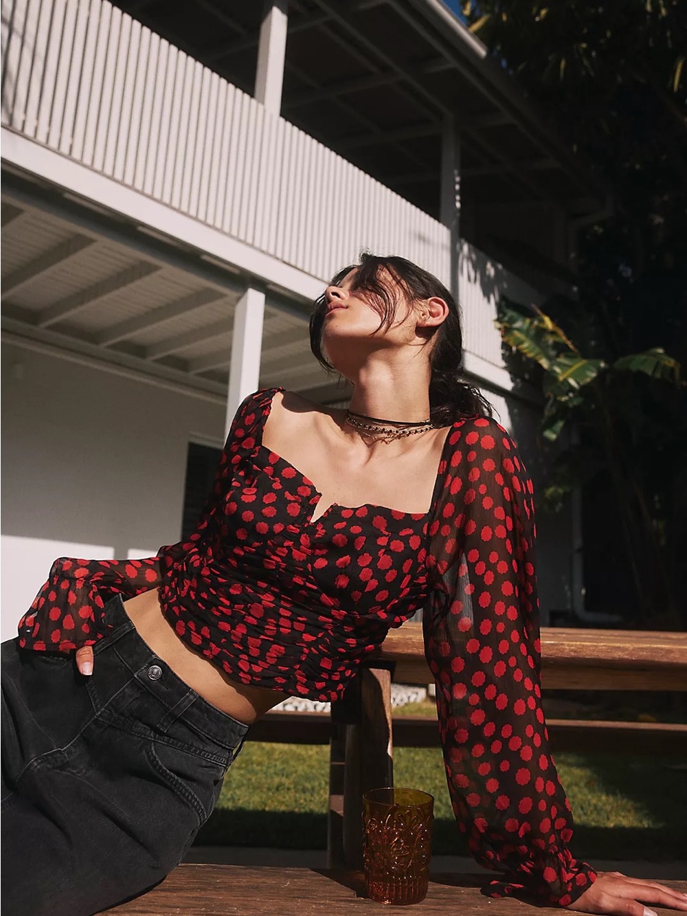 Free People Black & Red Parker Top - Size XS